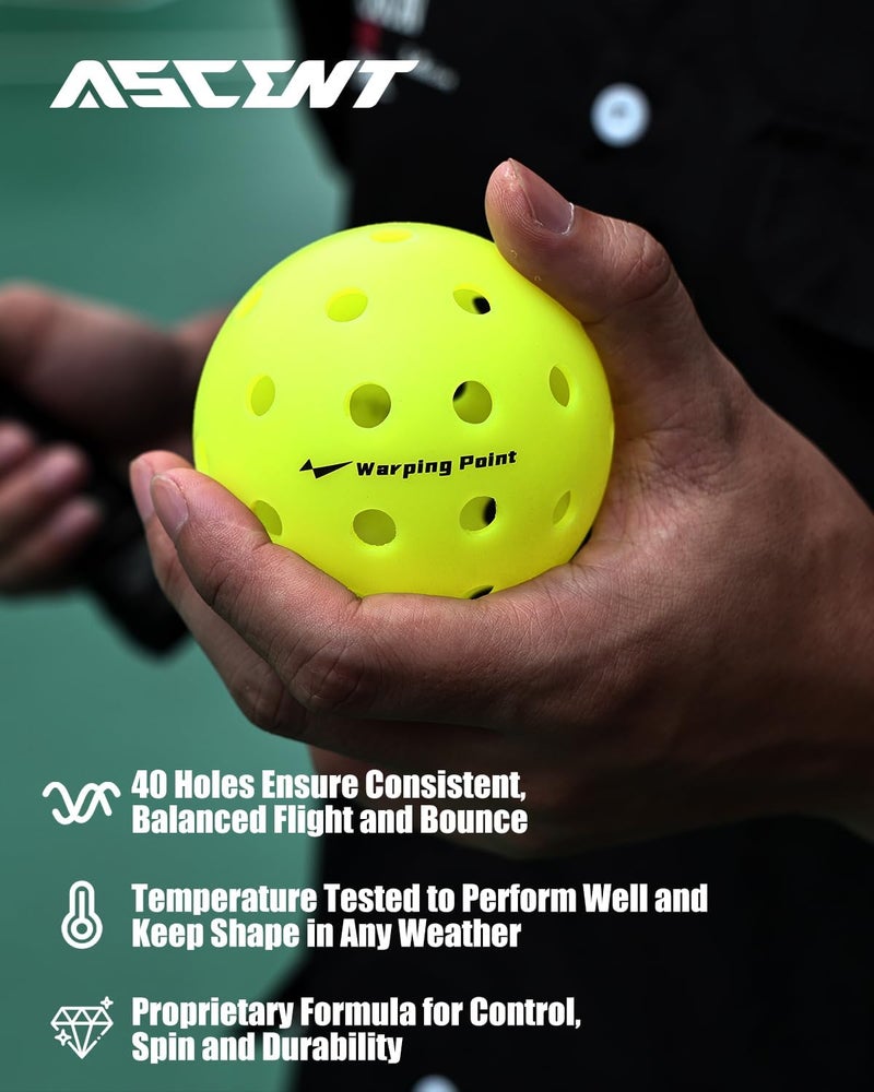 Warping Point Outdoor Pickleball Balls USAPA Approved | 4 Pack, 12 Pack | 40 Holes Competition Pickle Balls for Tournament Play | Crack Resistant Pickleball for Beginner Intermediate Pro Player - Image 3